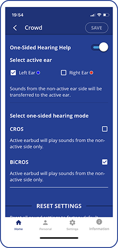 CROS BiCROS unilateral hearing support in BeHear